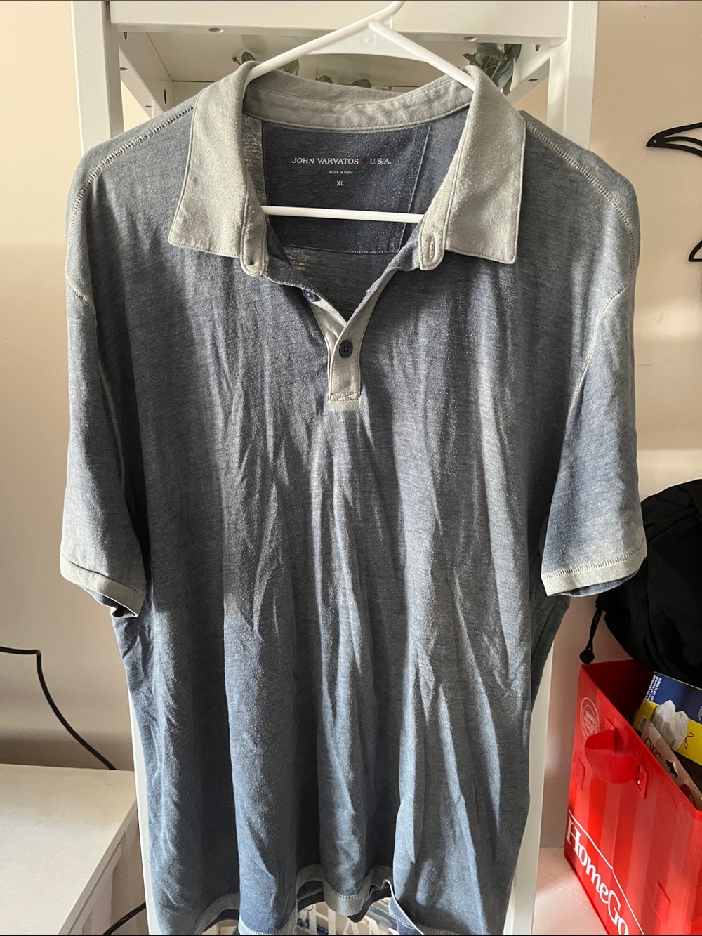John Varvatos Men's Washed Blue Polo with Contrast Collar